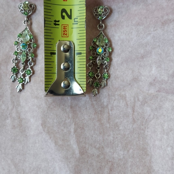 Green Rinestone Dangle Earings - Picture 2 of 3
